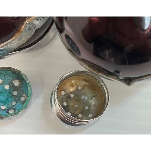 1930s Amethyst Cambridge Glass Insert Krome-Kraft Salt & Pepper Shakers AAA3278 - Picture 7 of 16